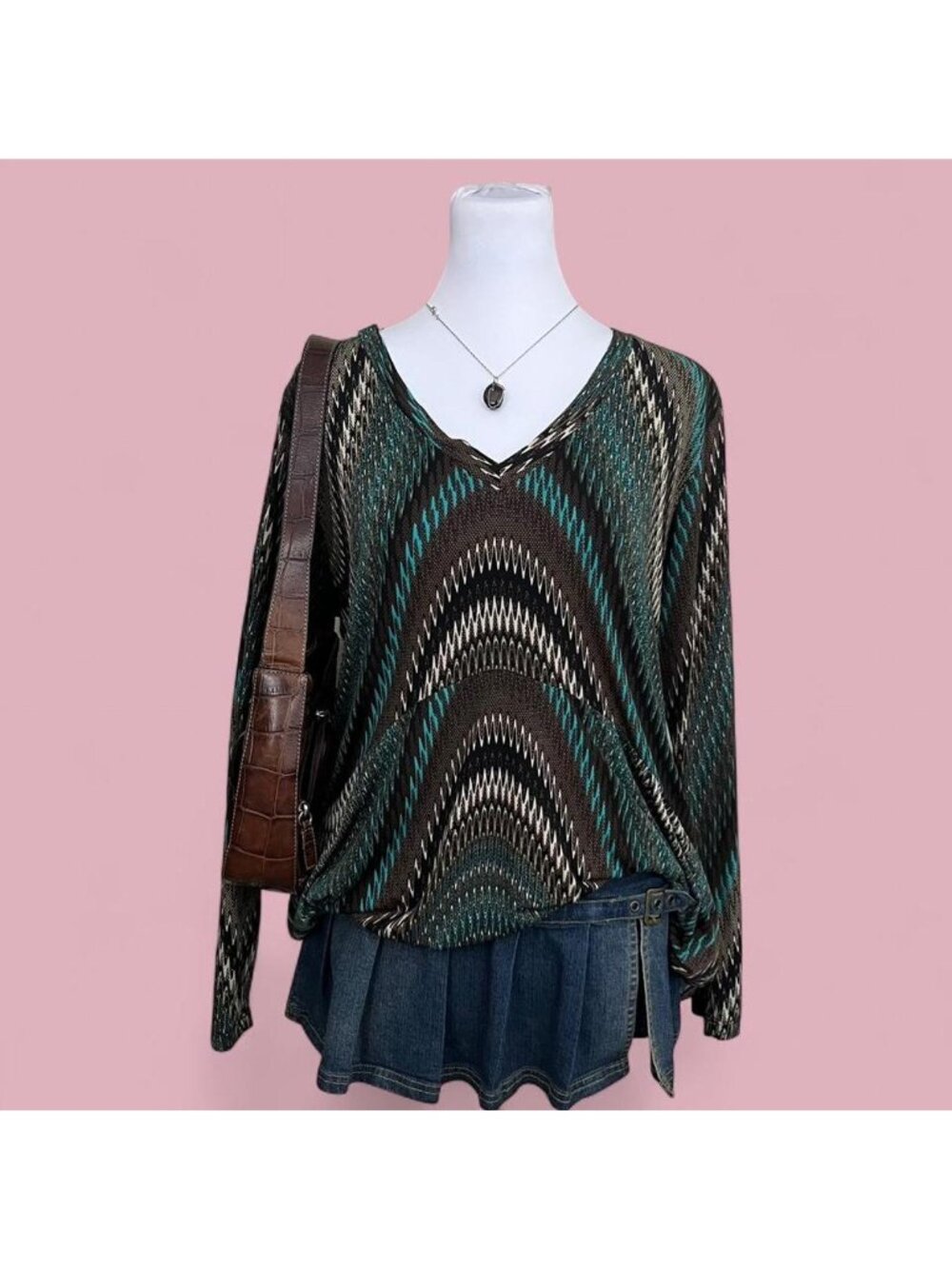 y2 blue brown wavy boho quirky grunge asymmetric stretchy tunic going out top